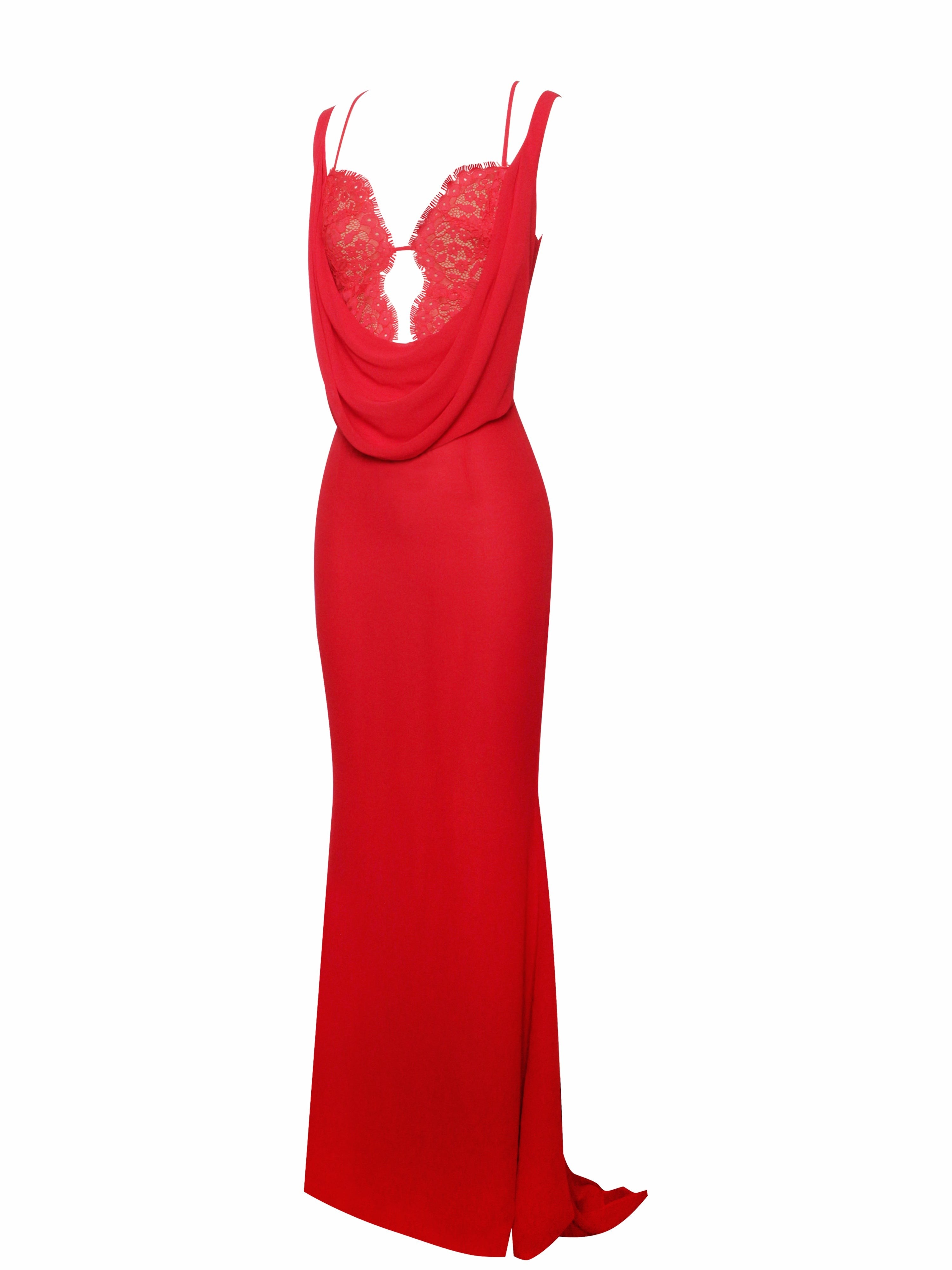 Taylor Red Chiffon Lace Maxi Dress