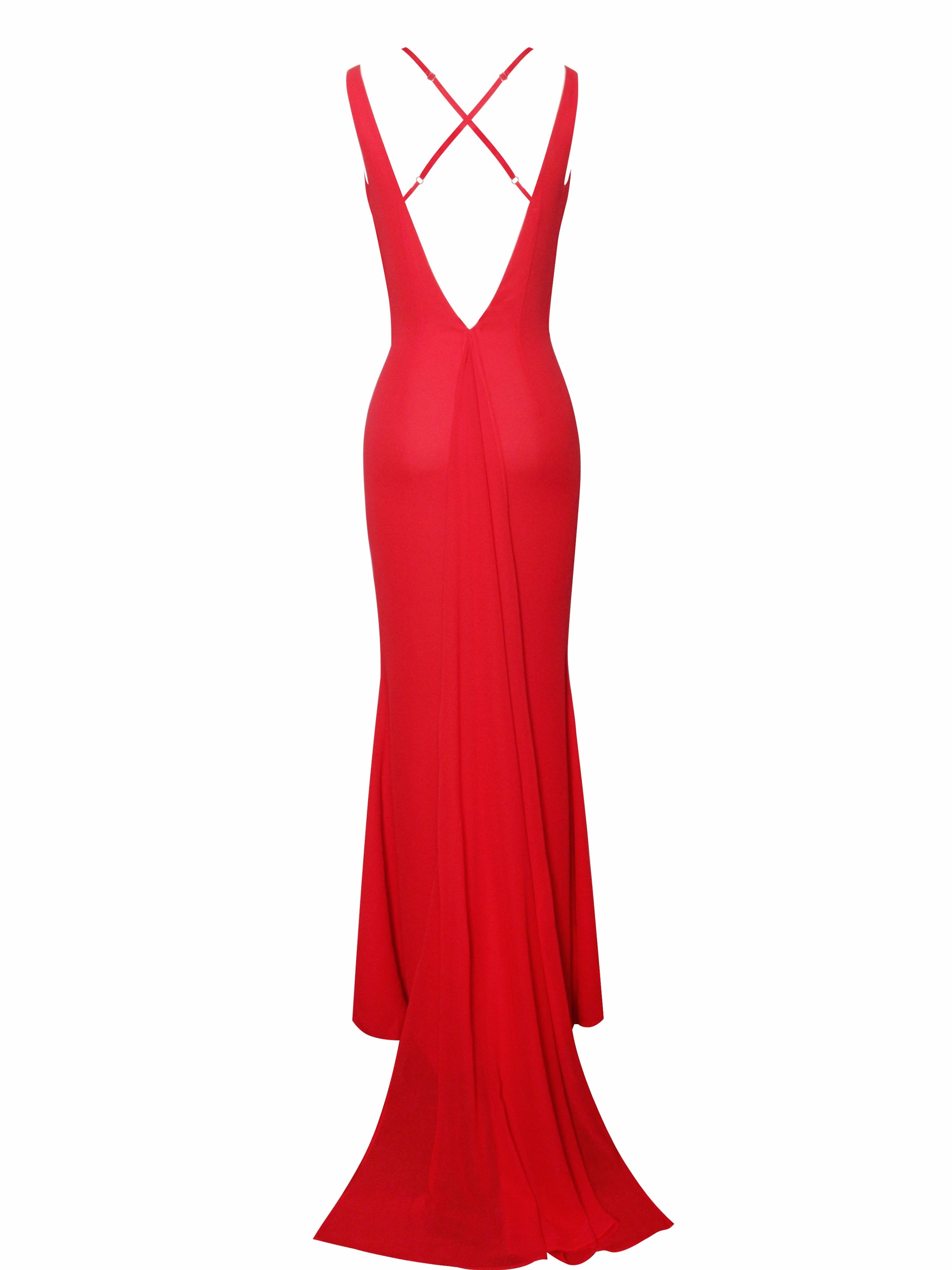 Taylor Red Chiffon Lace Maxi Dress