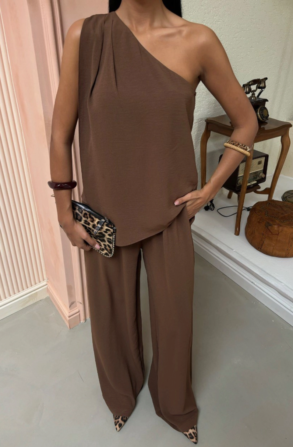 Janie One-Shoulder Top & Relaxed Pant Set