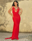 Taylor Red Chiffon Lace Maxi Dress