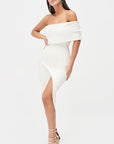 Off The Shoulder Midi Dress - White