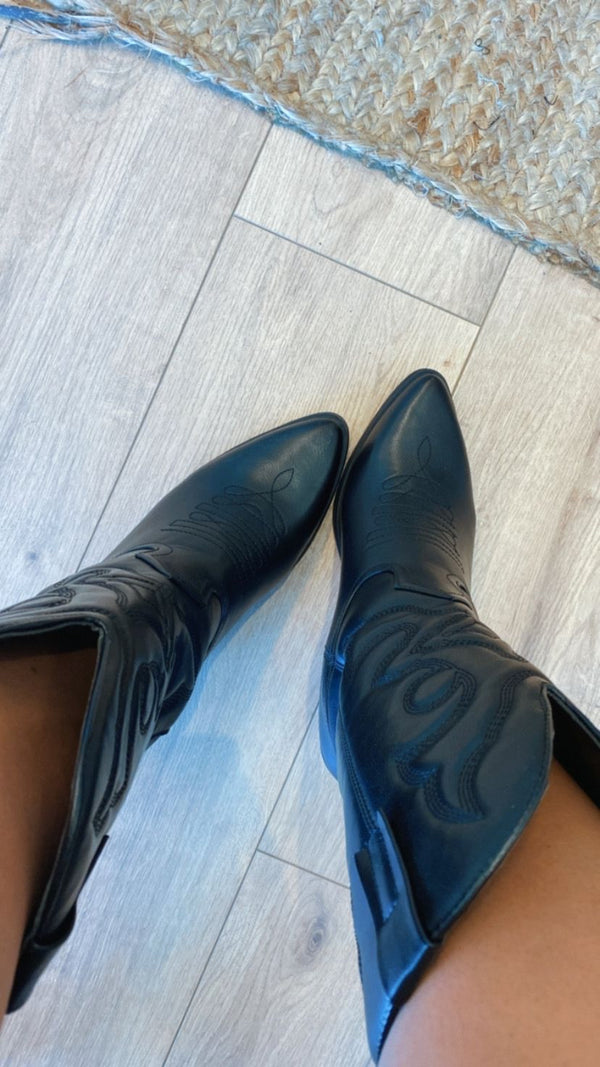 Vegan leather mid calf cowboy boots