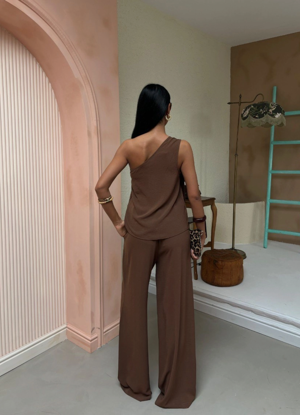 Janie One-Shoulder Top &amp; Relaxed Pant Set
